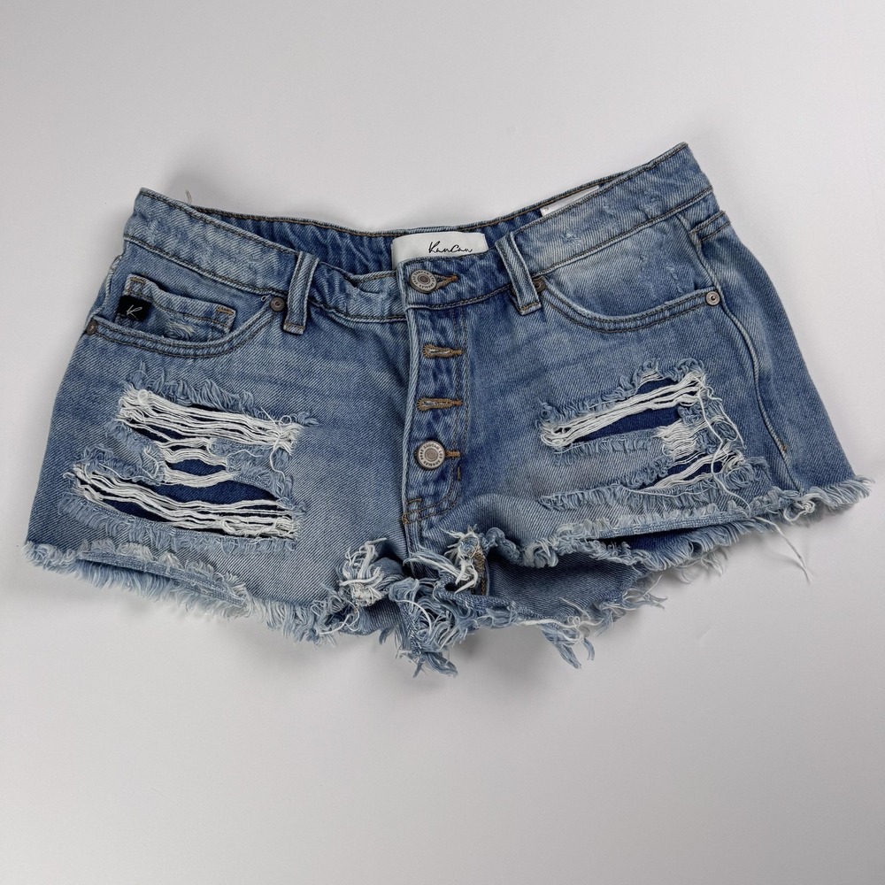 KanCan Shorts Womens Small 25 Blue Distressed Denim Button Fly Cutoff KC7817M